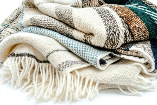 Woven blankets in various colors and patterns