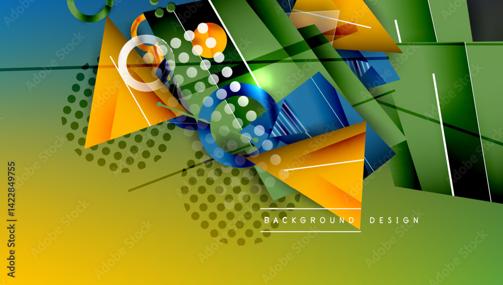 Aufkleber abstract geometric composition. vibrant colors blend, creating dynamic visual experience. shapes ove