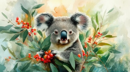 cool koala clipart digital watercolor clipart detailed illustration - photo for design