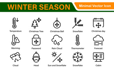 Winter Icon Set. A cozy collection of icons capturing the essence of the winter season, perfect for enhancing holiday-themed projects, seasonal promotions, and winter sports applications.