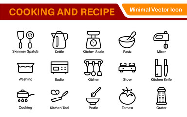 Premium Cooking and Recipe Icons – Line, Outline, Minimal, Vector – Kitchen, Chef, Food, Baking, Restaurant UI Icons