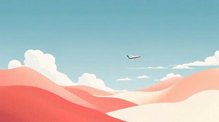 Naklejka premium Pastel desert landscape with a small airplane.