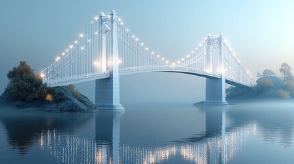 Fototapeta premium Serene Suspension Bridge at Dawn