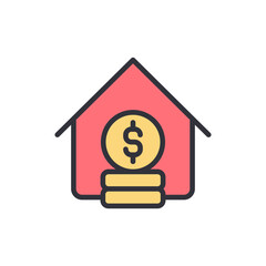 Budget house colored icons, minimalist vector illustration ,simple transparent graphic element .Isolated on white background