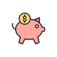 Budget saving colored icons, minimalist vector illustration ,simple transparent graphic element .Isolated on white background