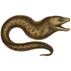 Obraz premium Realistic Moray Eel Illustration – Detailed Marine Predator Vector in Naturalist Engraving Style
