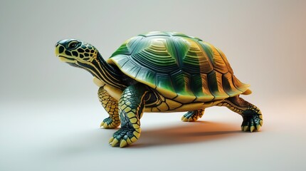 Fototapeta premium A striking turtle shell gleaming with shades of green and yellow captured in a studiolit pose