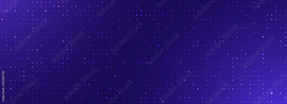 Poster Purple glowing pixel dot pattern. Violet color mosaic pattern backdrop. Abstract neon technology grid wallpaper. Vector modern business, science, healthcare, medicine, presentation design background