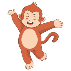 Cute Monkey Character Isolated on White Background. Vector Cartoon Illustration.