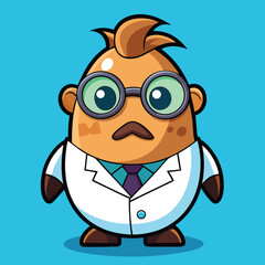 Naklejka premium Cartoon egg character with glasses and lab coat against blue background
