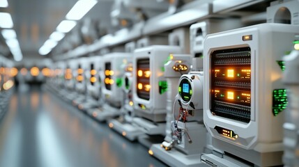 Fototapeta premium Cleanroom corridor with uniform industrial machinery technology and automation concept