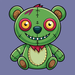 Obraz premium Cartoon zombie teddy bear with stitches and big eyes sitting down