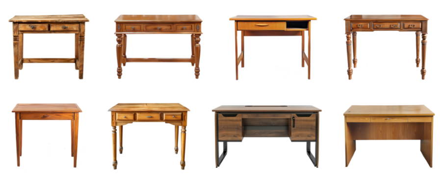 Collection of Writing Table front view full length isolate on transparency background
