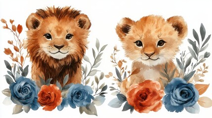 couple animals clipart digital watercolor clipart detailed illustration - photo for design