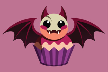 Obraz premium Cute cartoon bat cupcake illustration for halloween themed designs and celebrations