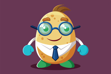 Naklejka premium Funny potato cartoon character wearing glasses and tie on purple background
