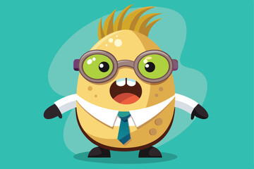 Naklejka premium Funny cartoon character with glasses and business tie on teal background