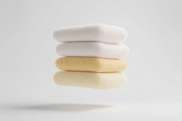 Stacked soft blankets, pastel colors