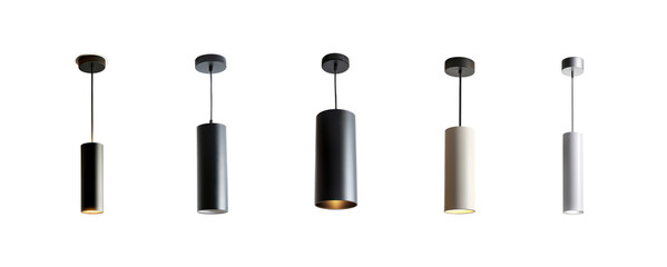 Obraz premium Collection of Cylinder Pendant Light front view full length isolate on transparency background