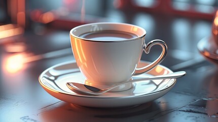 Fototapeta premium Coffee cup gleaming in soft light a refined moment captured
