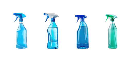 Collection of Disinfectant, Cleaning Supply front view full length isolate on transparency background
