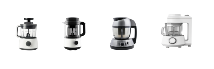 Collection of Food Processor side view full length isolate on transparency background