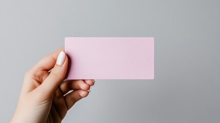 Hand holding a blank pink card