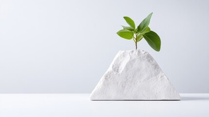 Small plant atop a sculpted mountain