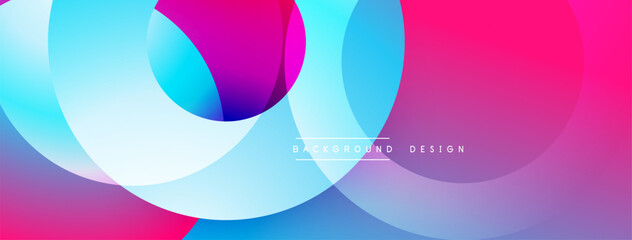 Abstract composition featuring overlapping circles. Vibrant pinks, blues create dynamic visual effect. Modern design suitable for backgrounds, presentations. Smooth gradients enhance depth.