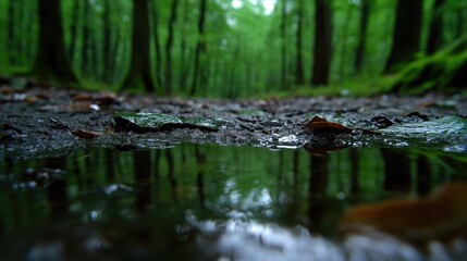Forest puddle reflection