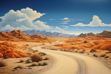 Fototapeta premium A remote country road winding through the middle of a dry desert landscape outdoors nature.