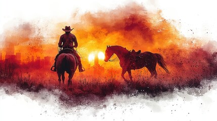 cowboy on horse clipart creative generative watercolor illustration detailed illustration - photo for design