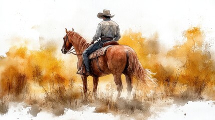 cowboy on horse clipart isolated watercolor element illustration detailed illustration - image for design