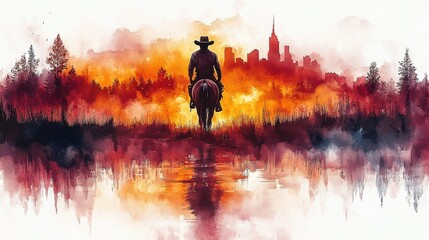Fototapeta premium cowboy on horse clipart watercolor illustration hand painted digital artwork - photo for design