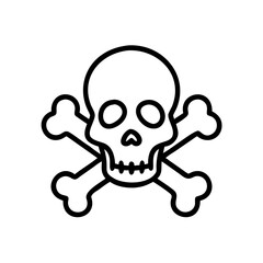 Skull and crossbones icon illustration, symbol of danger and caution, minimalist design, monochrome style