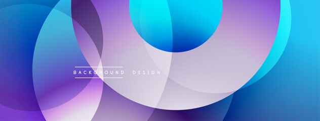 Abstract overlapping circles create vibrant gradient background. Blue, purple hues blend smoothly, forming modern design element. Minimalist aesthetic, smooth transitions.