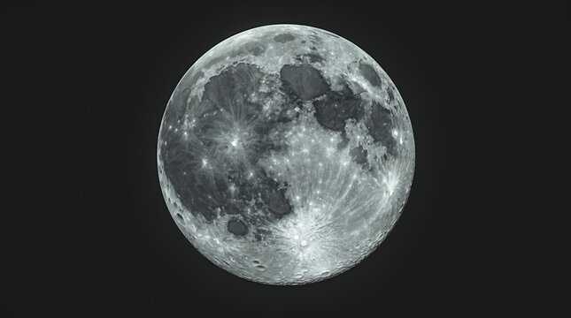 Ethereal lunar sphere craters and ethereal light dancing on its textured surface against a stark night