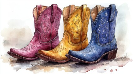 cowgirl boots clipart watercolor illustration illustrative clipart collection illustration - image for design