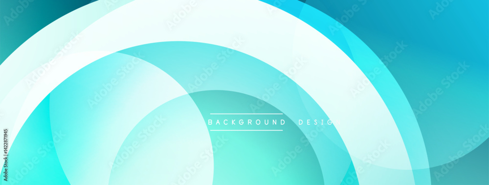 Leinwandbilder Abstract background features overlapping circular layers. Shades range from vibrant turquoise to pale aqua, creating dynamic visual effect. Minimalist design, modern aesthetic.