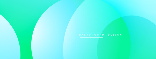 Abstract background features overlapping circles. Gradient shades of turquoise, teal, light green create smooth transitions. Minimalist design, modern aesthetic. Clean, vibrant composition.