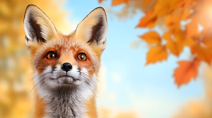 Fototapeta premium Portrait of a Fox in Autumn Colors with Soft Focus Background