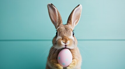 Fototapeta premium Easter bunny chaos delightful encounter with a cute rabbit and colorful eggs in a vibrant setting