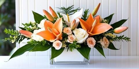 Elegant Orange and White Flower Arrangement in a Vase
