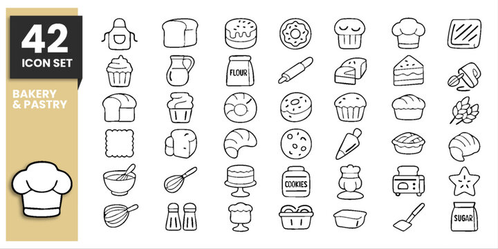 42 Essential Line Icons Bakery & Pastery theme