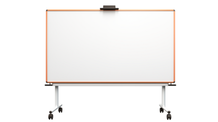 Isolated whiteboard with orange trim on a rolling stand a transparent background