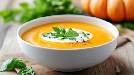 Creamy pumpkin soup in a bowl