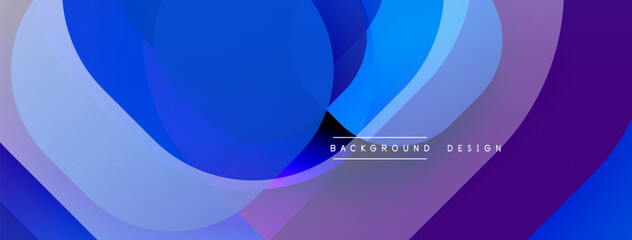 Abstract layered shapes create vibrant blue, purple gradients. Smooth curves overlap forming dynamic visual effect. Modern design suitable for backgrounds, presentations.