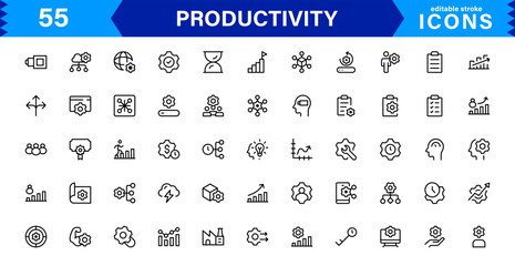 Professional Productivity Icon Set Vector Illustration. The Most Useful Icons for Time Management, Task Tracking, and Workplace Organization. © MDSalim