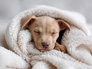 Serene slumber of a miniature canine, swaddled in comforting softness