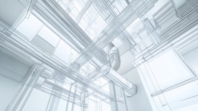 Abstract Architectural Design with Transparent Geometric Structures and Clean Aesthetics
